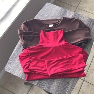 Red and Brown Long Sleeve Women's Tops